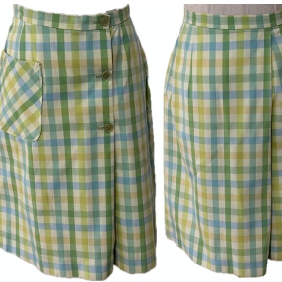 60s CULOTTES JANTZEN PASTEL PLAID ATHLEISURE MID-CENTURY SKORT TENNIS GOLF SZ 12 - Picture 3 of 12